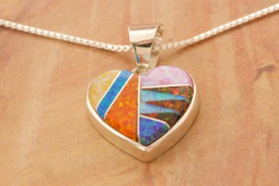 Calvin Begay Fire and Ice Opal Sterling Silver Heart Pendant